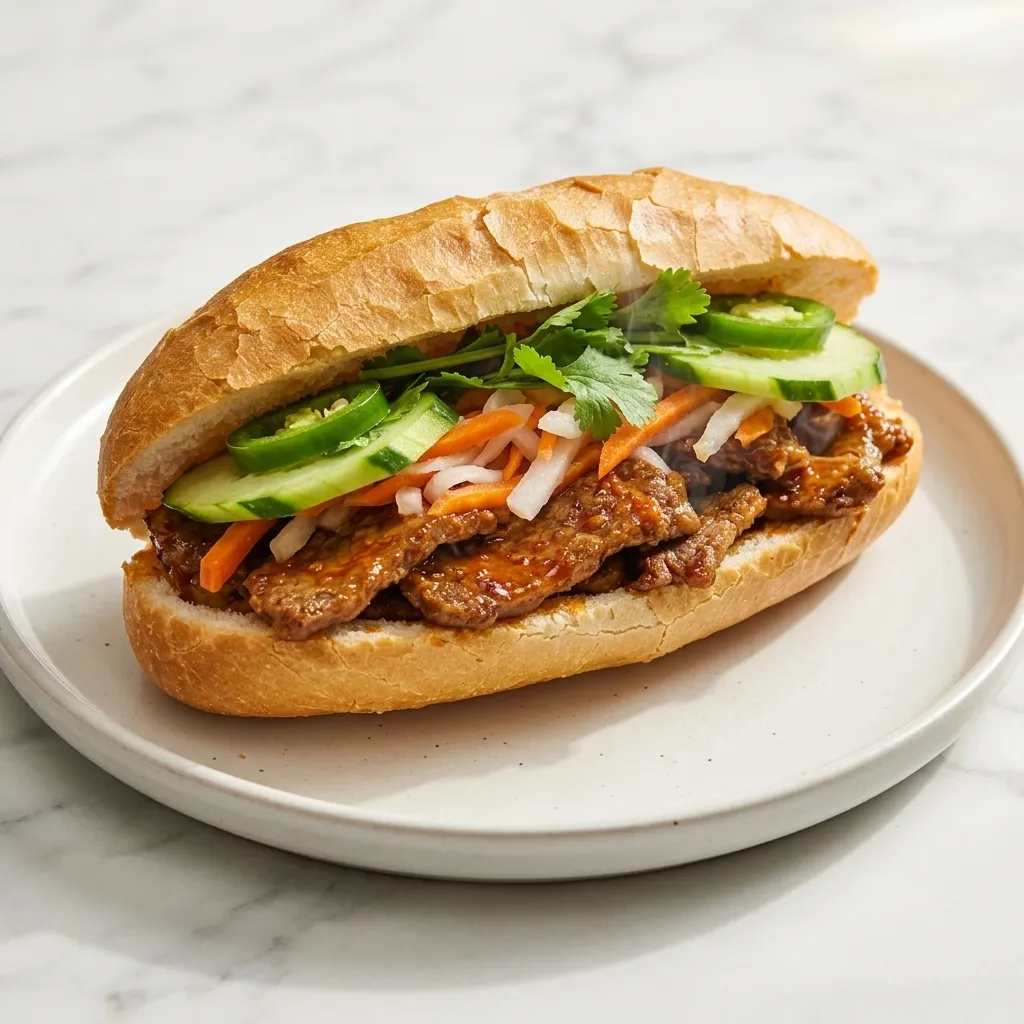 Sate Beef Sub - lemongrass beef banh mi at La Cay in NE Calgary, AB